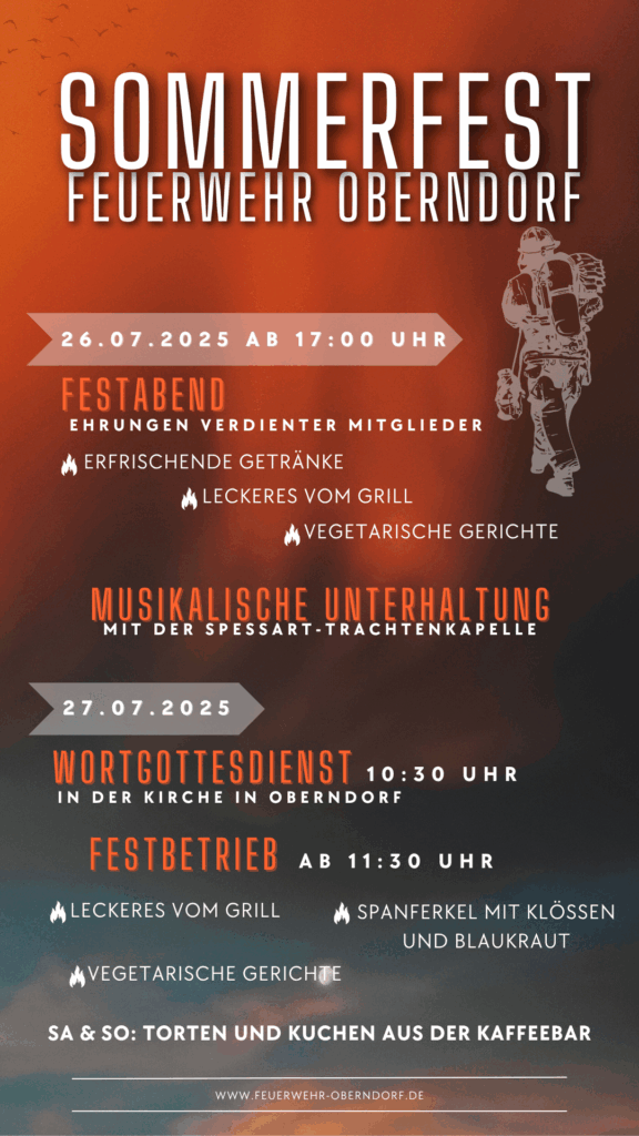 Flyer zum Sommerfest 2025 in Oberndorf - Feuerwehr Oberndorf lädt ein am 26. & 27.07.